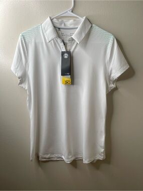 Under Armour white polo shirt with light green. New with tags. L